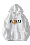 Unisex Beyaz Kapüşonlu Just Relax Oversize Sweatshirt 3iplik