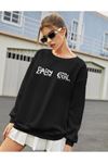 Kadın Siyah Baby Girl Baskılı Oversize Sweatshirt