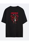 Deocept Siyah Unisex Bulls Baskılı Oversize T-shirt 