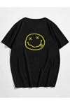 Unisex Siyah Nirvana Ön ve Arka Baskılı Oversize T-Shirt 
