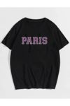 Deocept Unisex Siyah Paris Yazılı Baskılı Oversize T-Shirt  