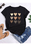 Deocept Kadın Siyah Kalp Baskılı Oversize T-shirt