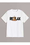 Deocept Unisex Beyaz Just Relax Baskılı Oversize T-shirt