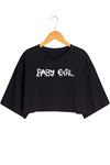 Deocept Kadın Siyah Baby Girl Baskılı Oversize Crop T-shirt