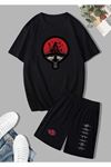 Deocept Unisex Siyah Naruto Oversize T-shirt ve Şort Kombin 