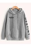 Deocept Unisex Gri Destiny Baskılı Oversize Kapüşonlu Sweatshirt