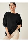 Deocept Kadın Sİyah Basic Oversize Swetshirt