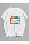 Deocept Beyaz Unisex 1990's Baskılı T-shirt 