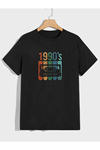 Deocept Siyah Unisex 1990's Baskılı T-shirt