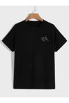Unisex Minimal Shark Baskılı Siyah T-shirt